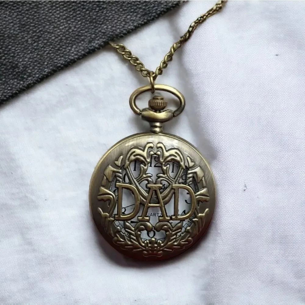 Dad Pocket Watch Antique Bronze Quartz Chain Father’s Day Gift Vintage Style